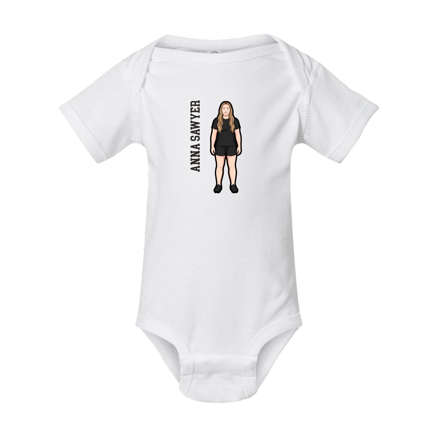 Baby Onesie — Name Vertical in White