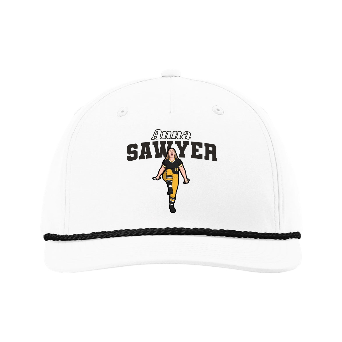 Five-Panel Classic Rope Cap — Name Arch in White