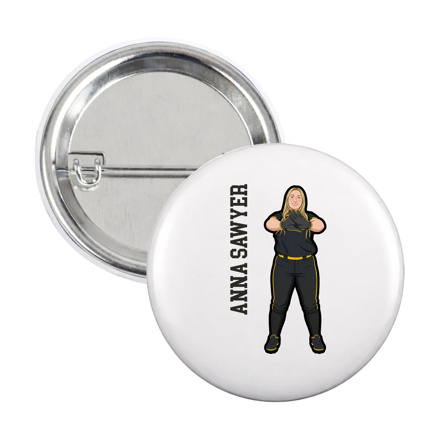 Game Day Button — Name Vertical in White
