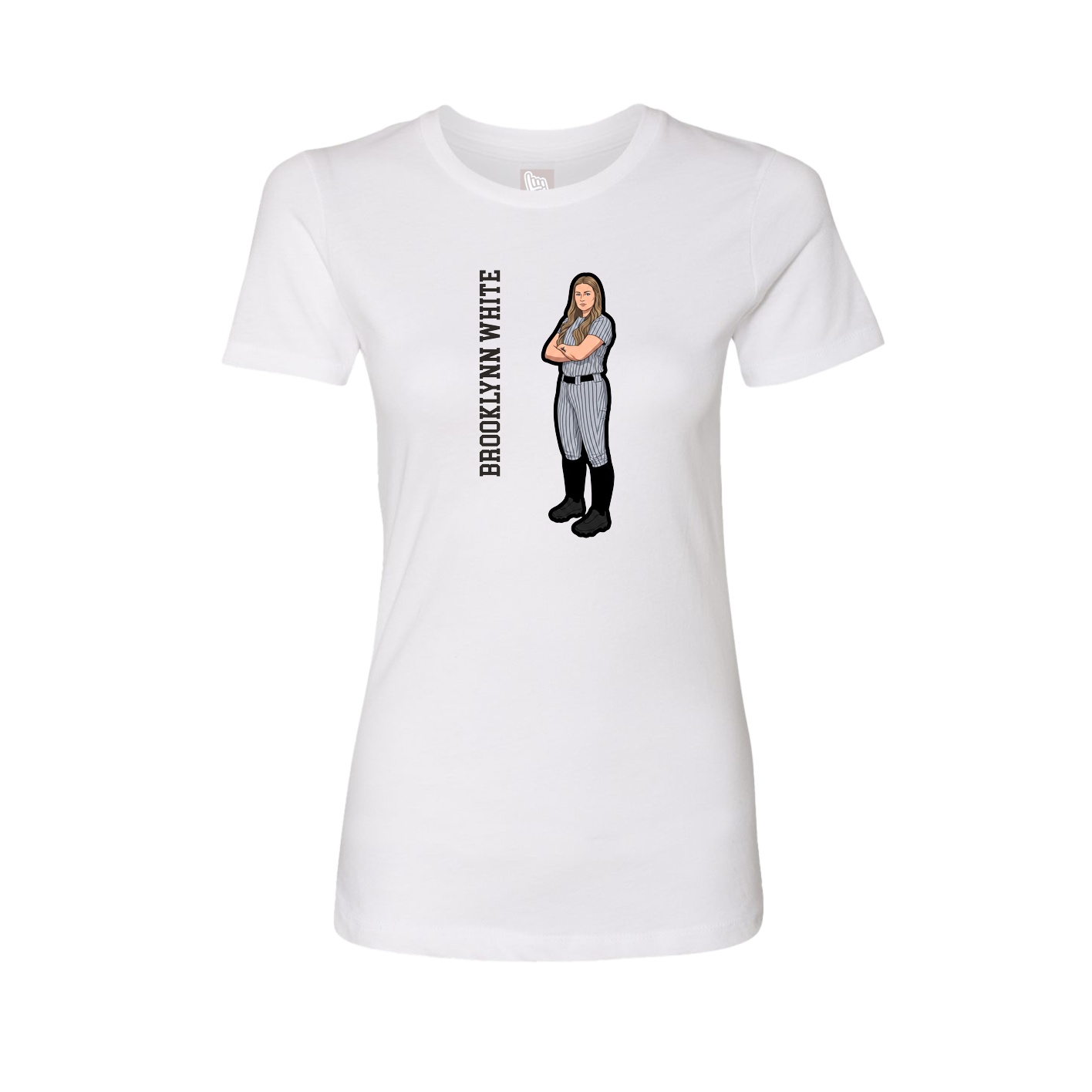 Fitted Women's Tee — Name Vertical in White