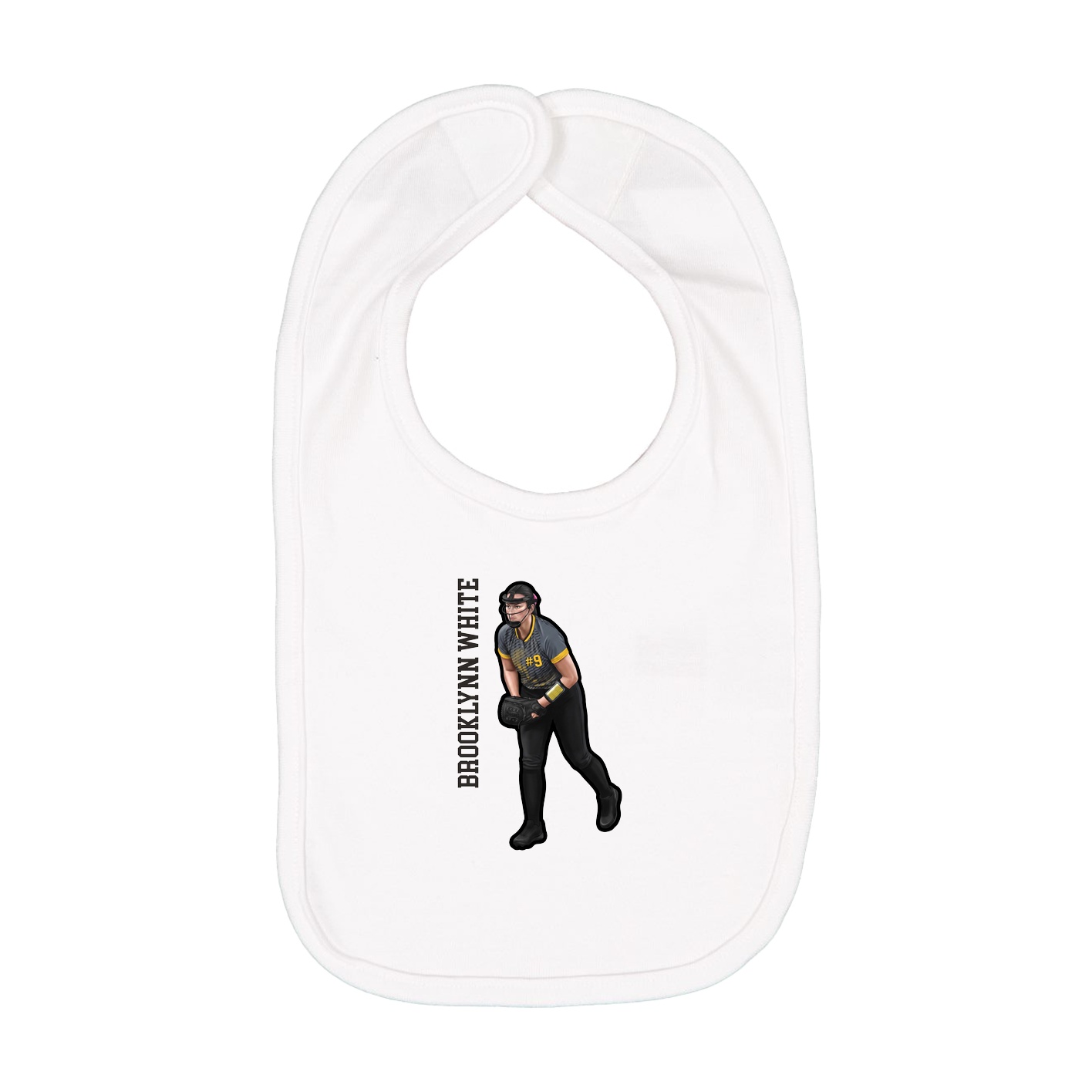 Infant Bib — Name Vertical in White