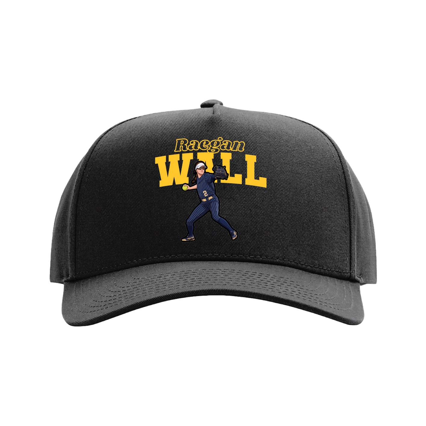 Full Fabric Five-Panel Champ Cap — Name Arch in Black
