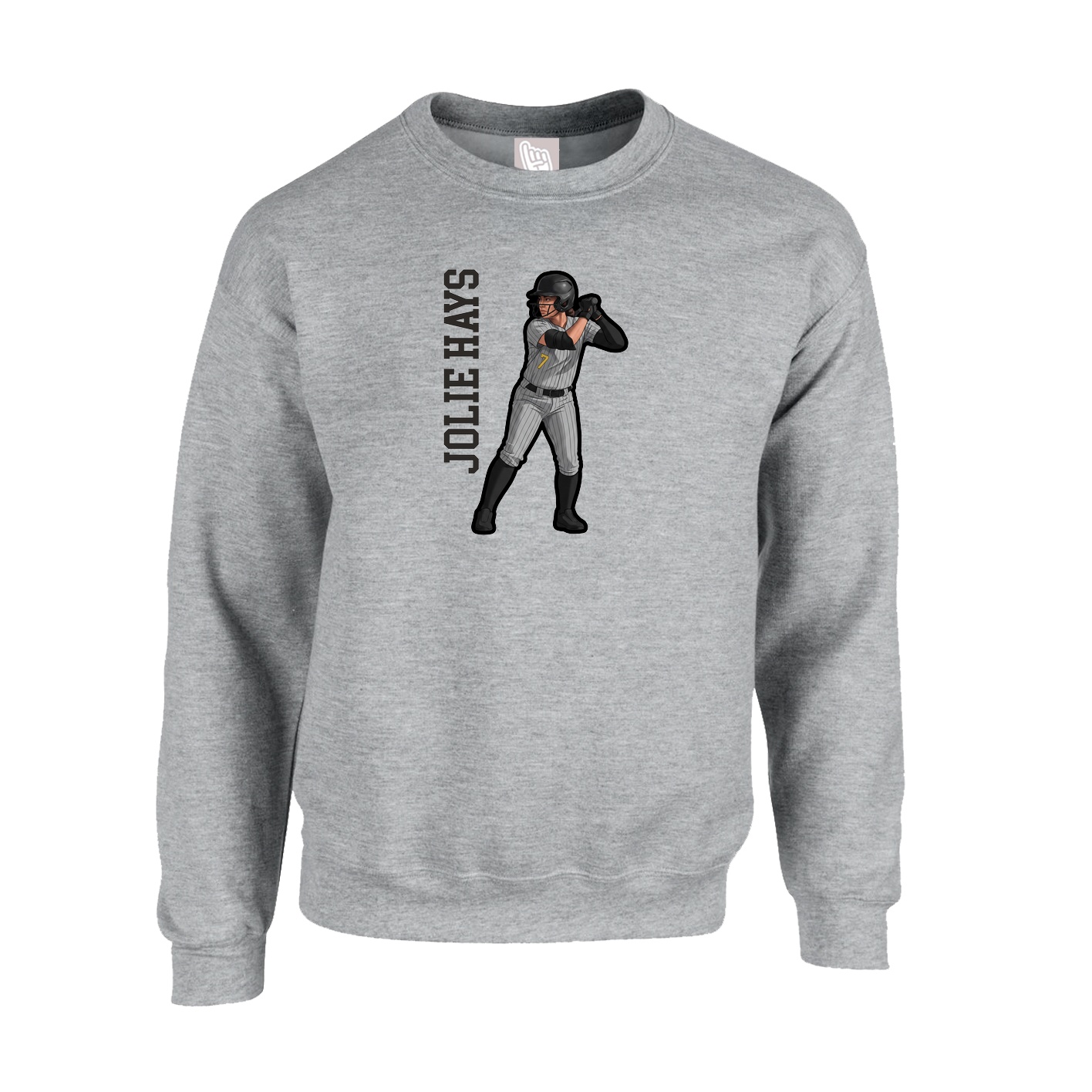 Fleece Crew — Name Vertical in Grey