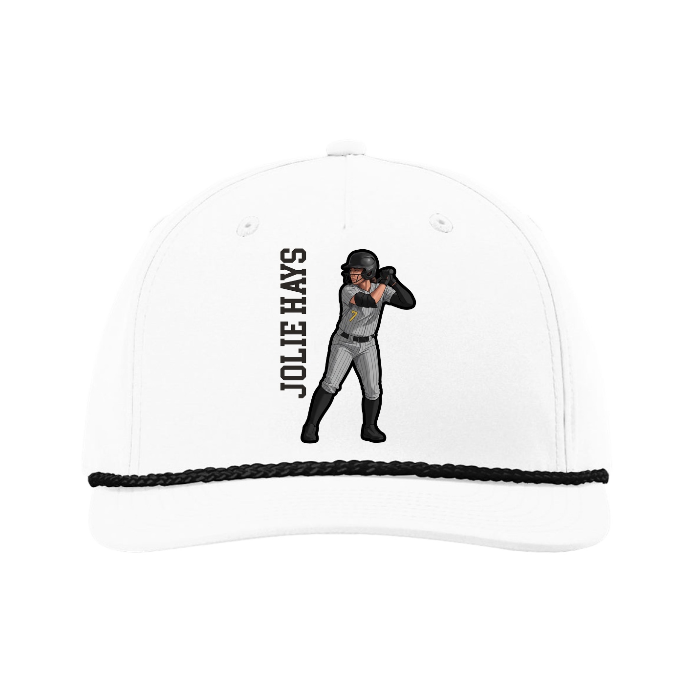Five-Panel Classic Rope Cap — Name Vertical in White