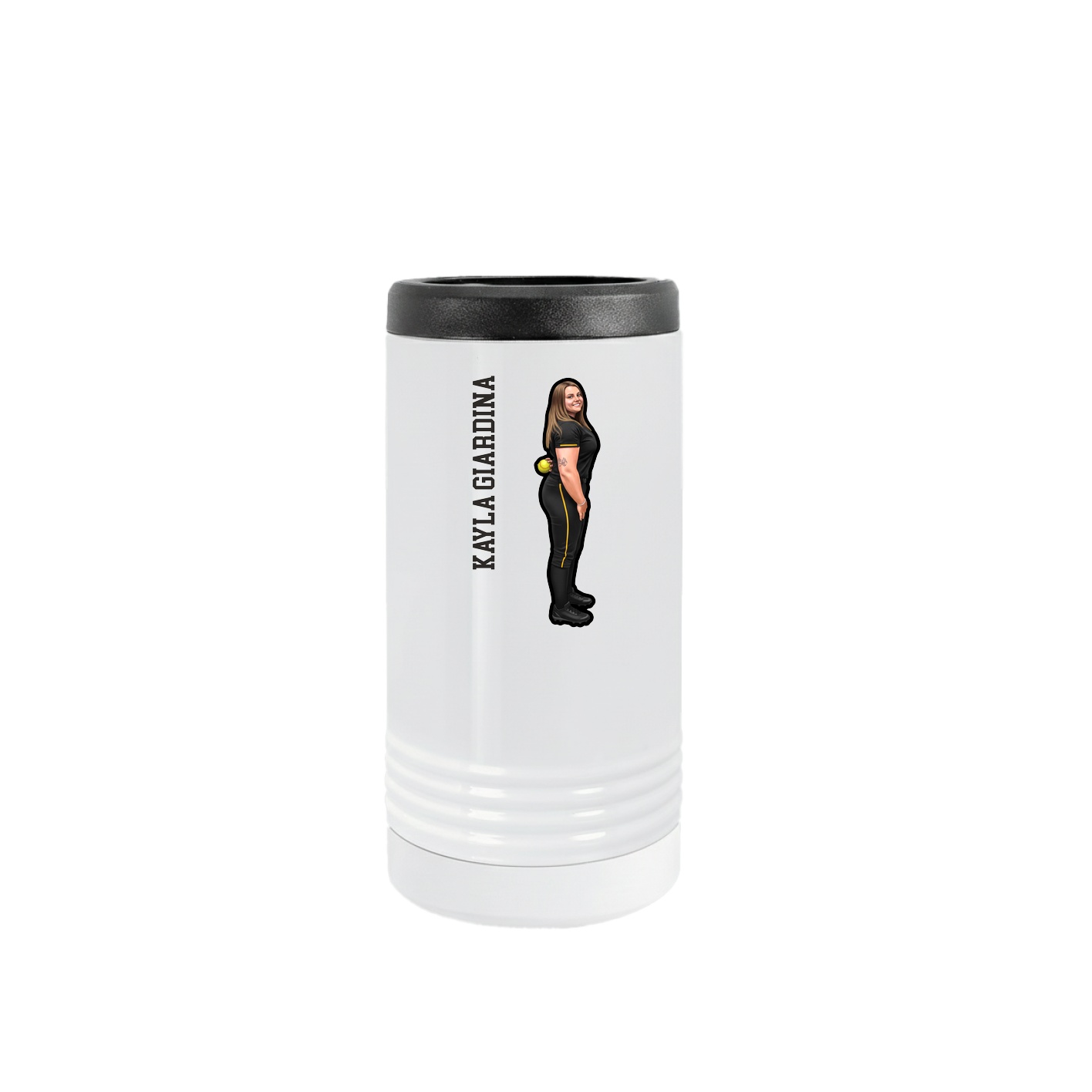 Slim Beverage Holder — Name Vertical in White