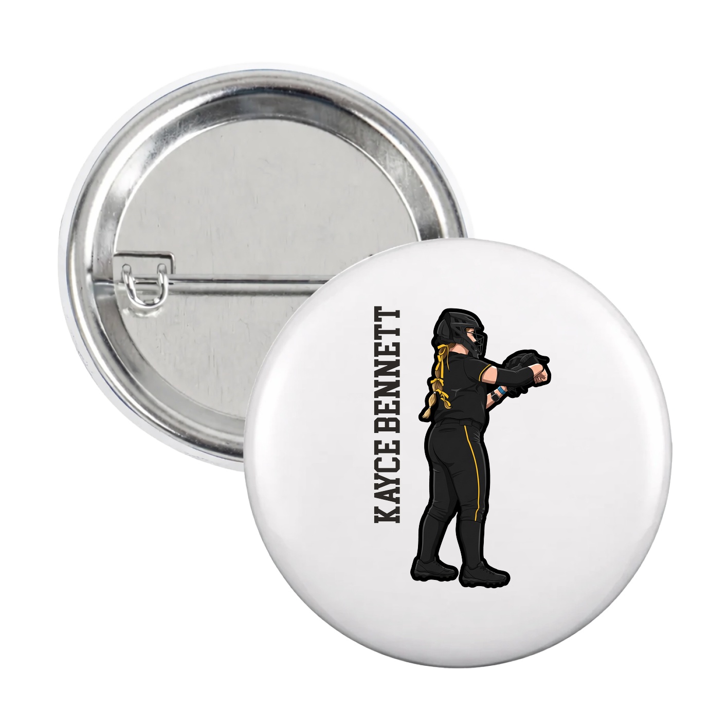 Game Day Button — Name Vertical in White