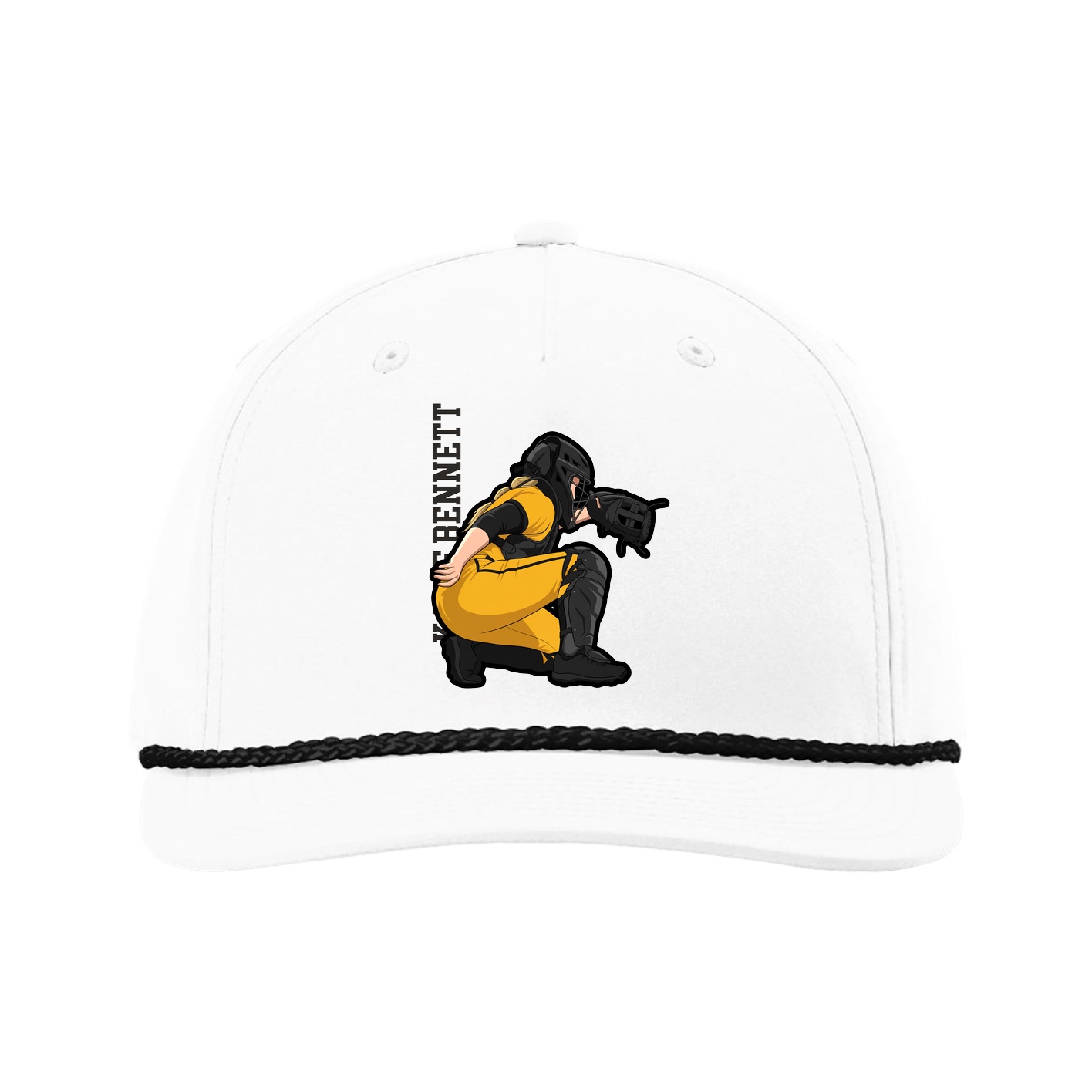 Five-Panel Classic Rope Cap — Name Vertical in White