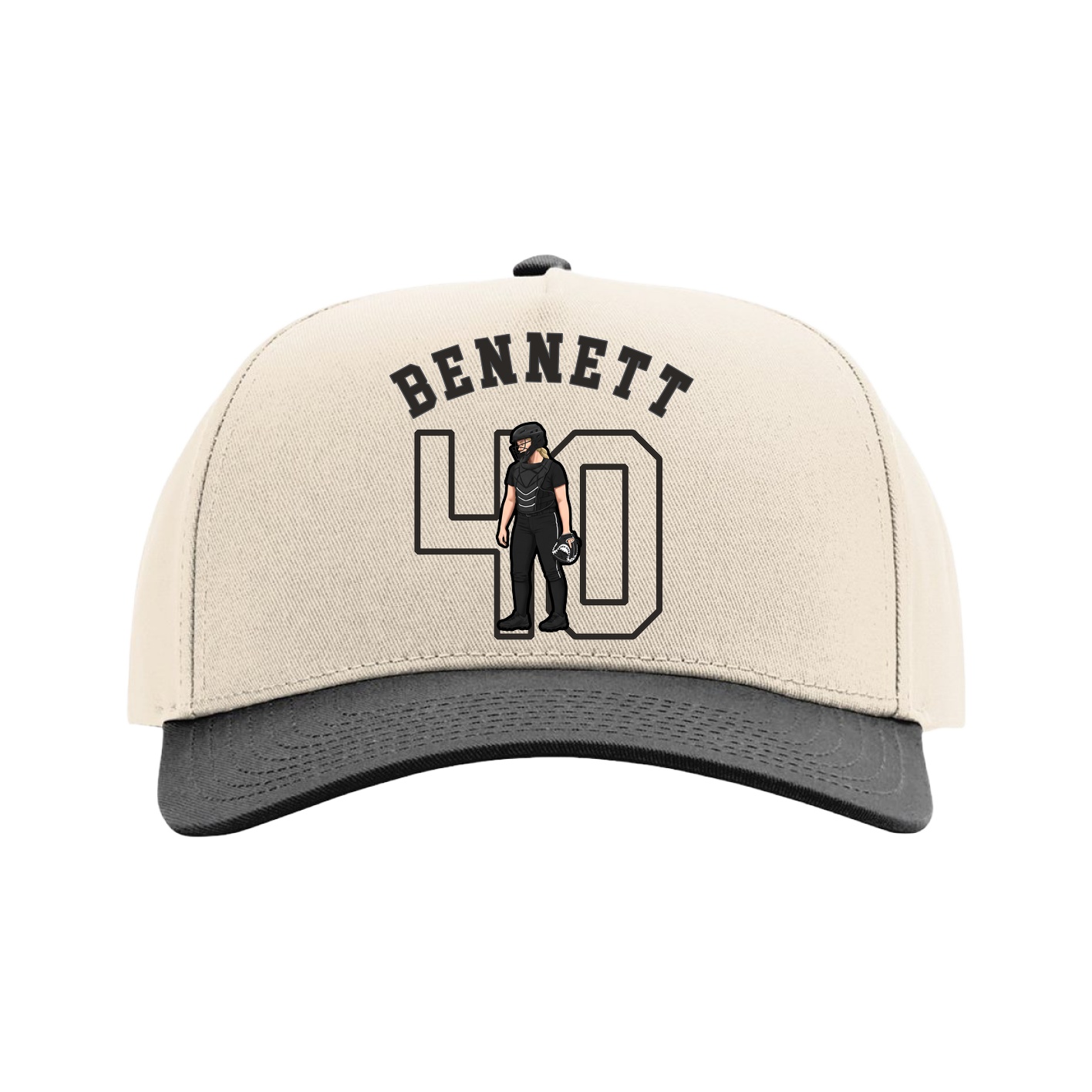 Full Fabric Five-Panel Champ Cap — Shirsey Arch in Cream/Black
