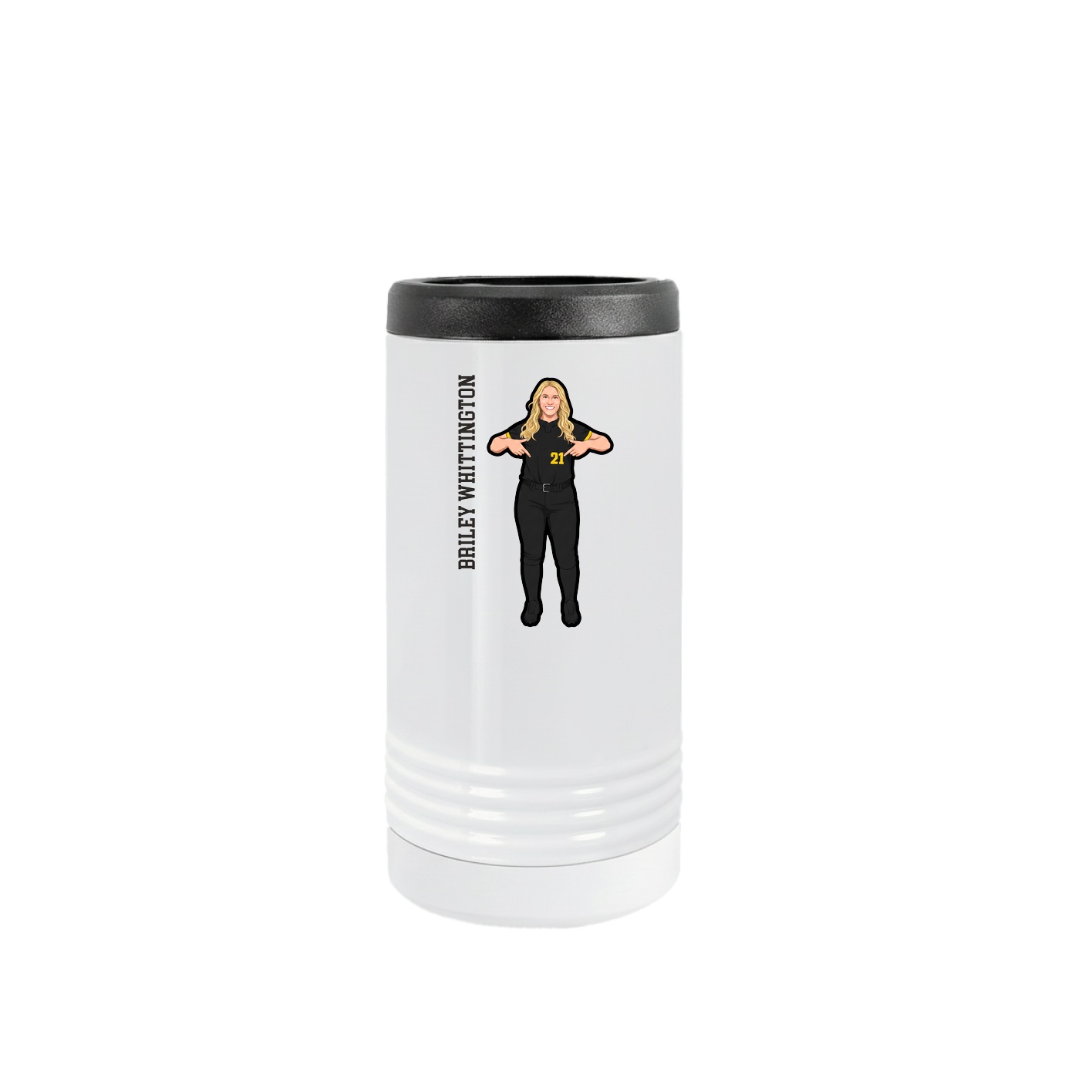 Slim Beverage Holder — Name Vertical in White