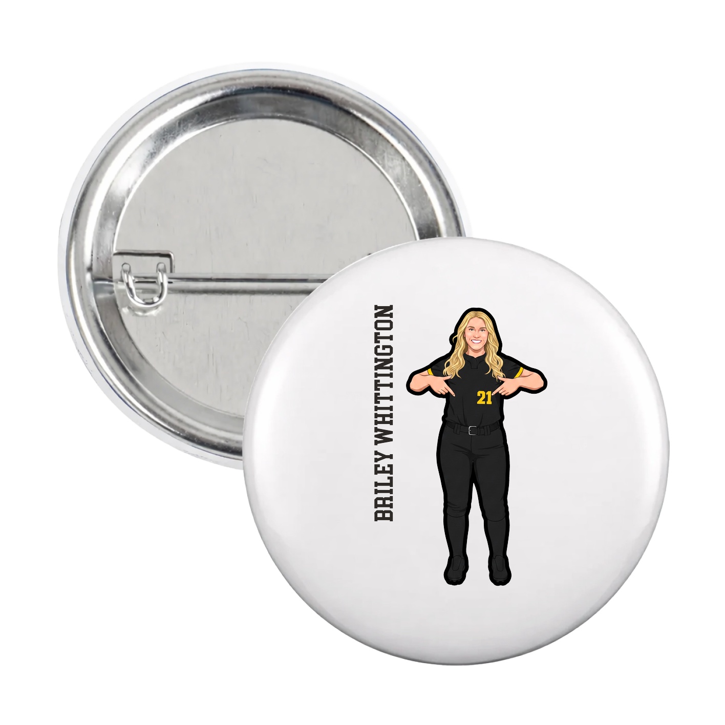 Game Day Button — Name Vertical in White