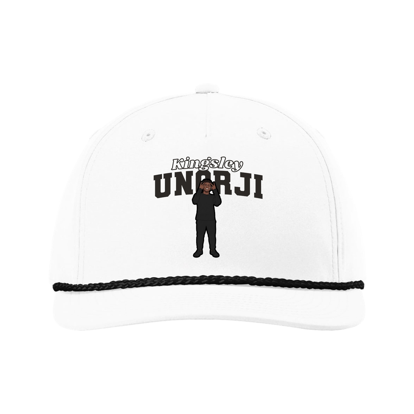 Five-Panel Classic Rope Cap — Name Arch in White