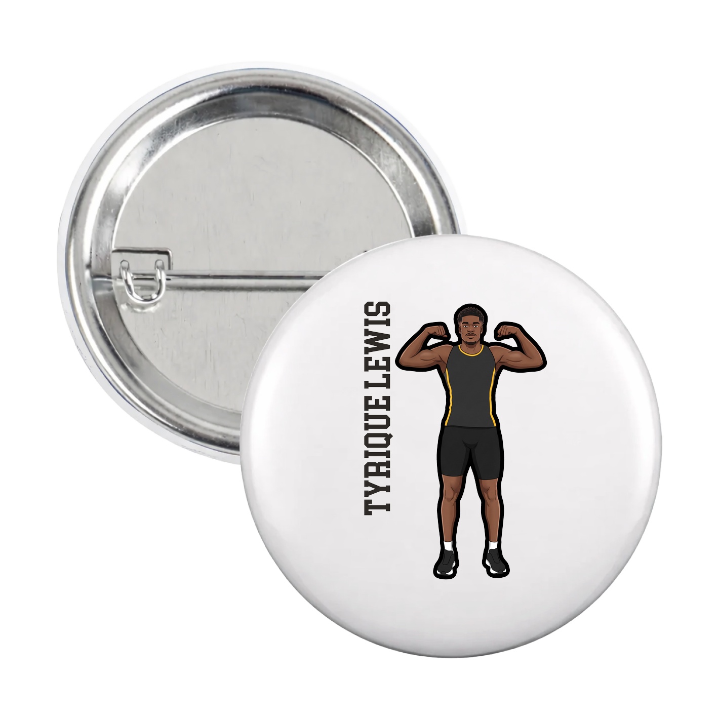 Game Day Button — Name Vertical in White