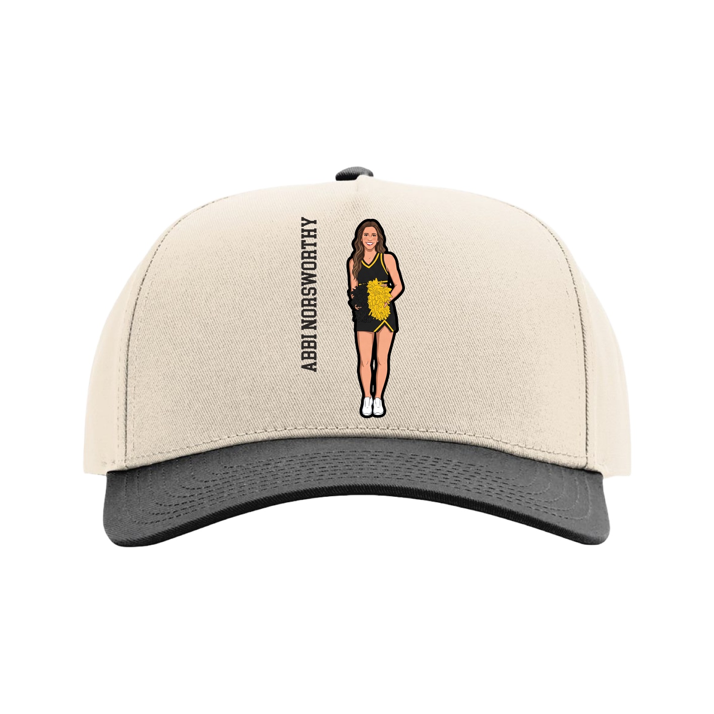 Full Fabric Five-Panel Champ Cap — Name Vertical in Cream/Black