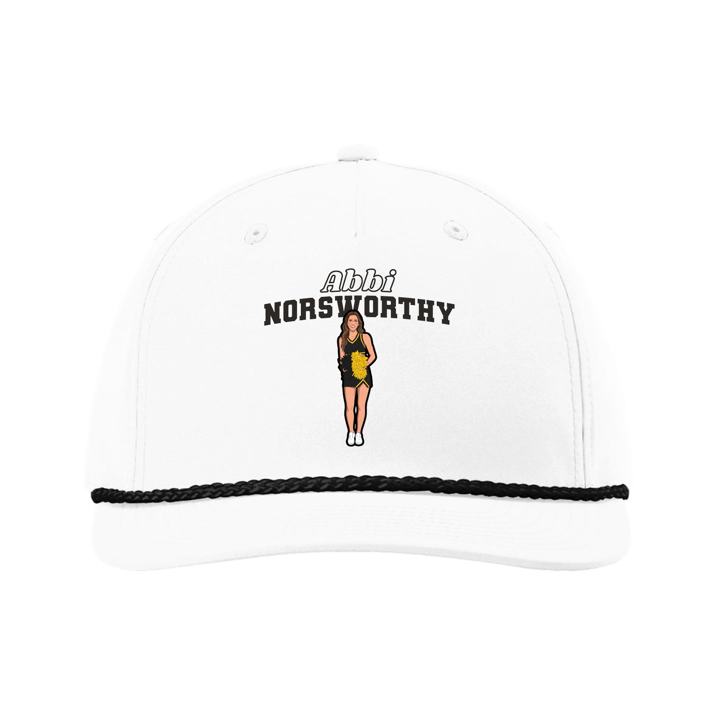 Five-Panel Classic Rope Cap — Name Arch in White