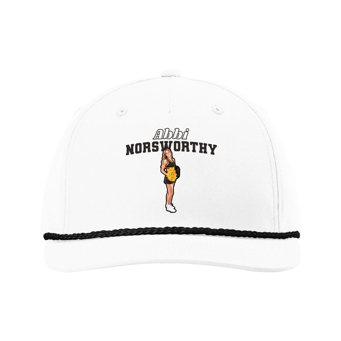 Five-Panel Classic Rope Cap — Name Arch in White