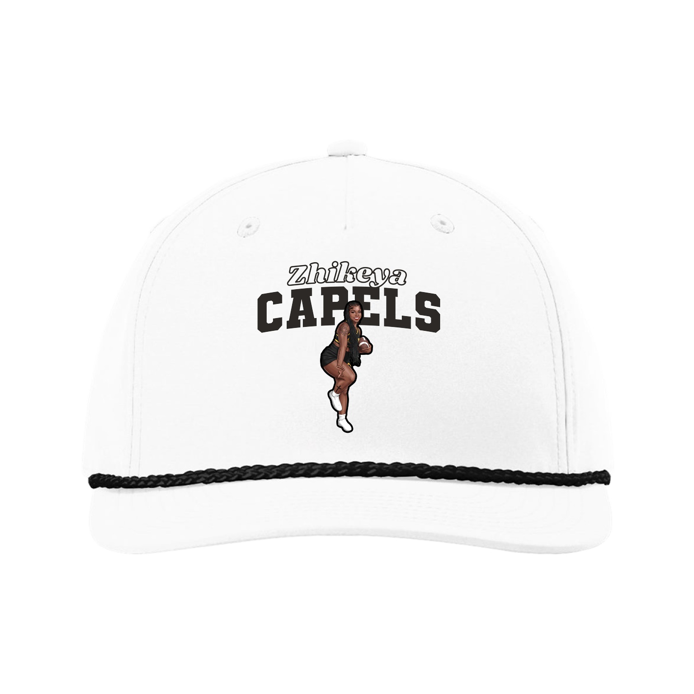 Five-Panel Classic Rope Cap — Name Arch in White