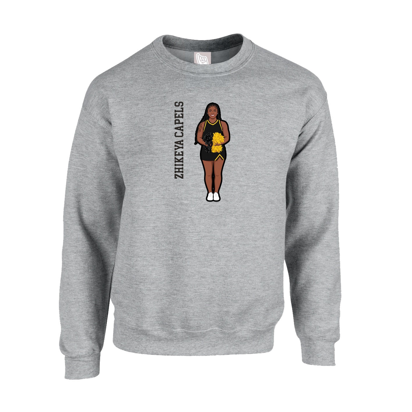 Fleece Crew — Name Vertical in Grey