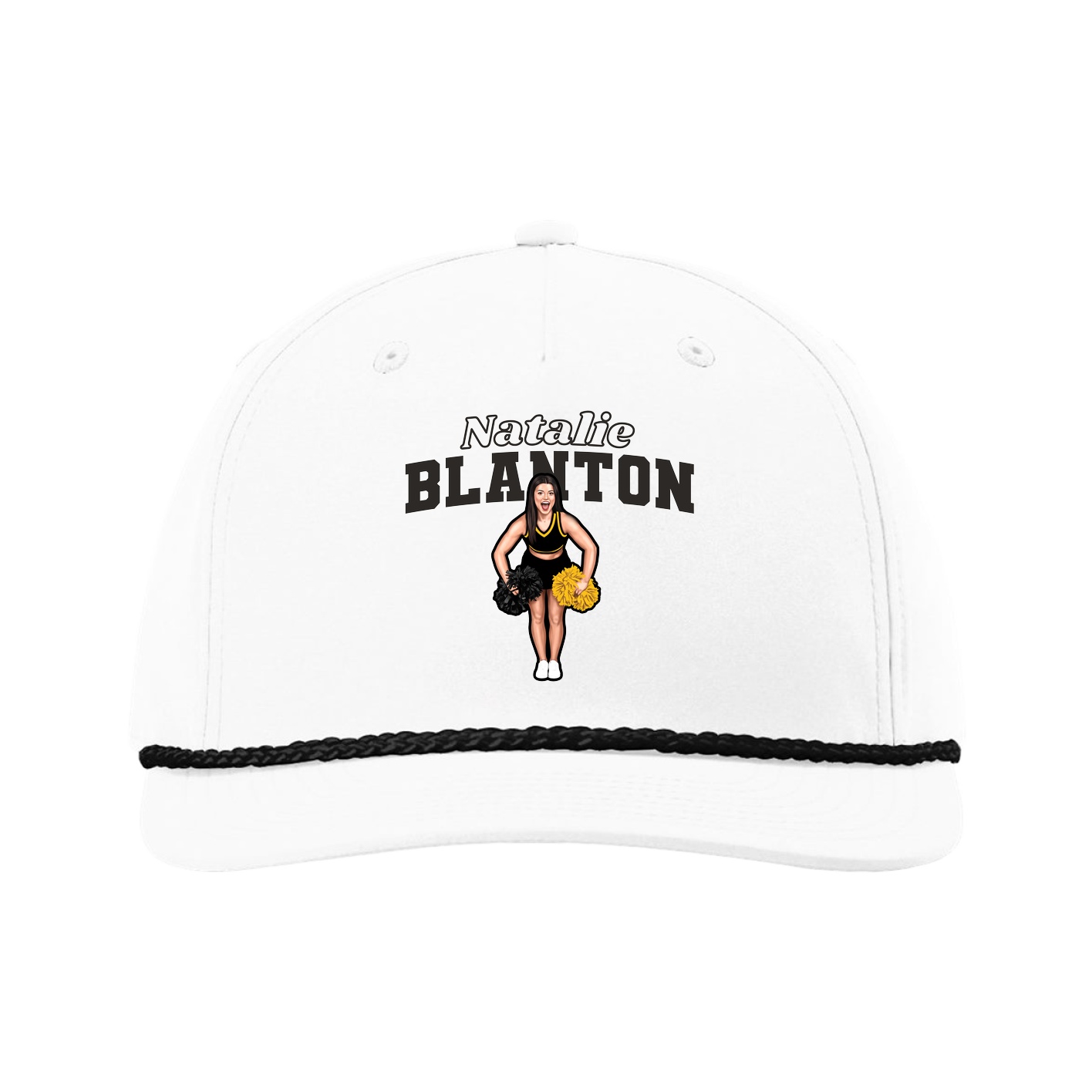 Five-Panel Classic Rope Cap — Name Arch in White