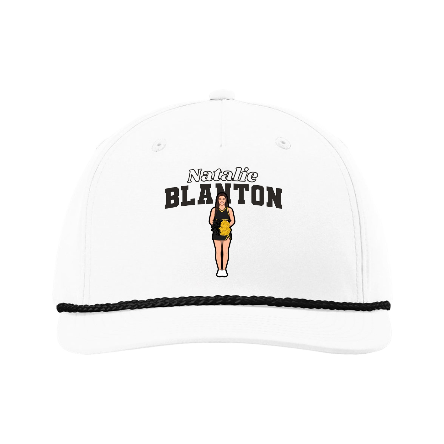 Five-Panel Classic Rope Cap — Name Arch in White