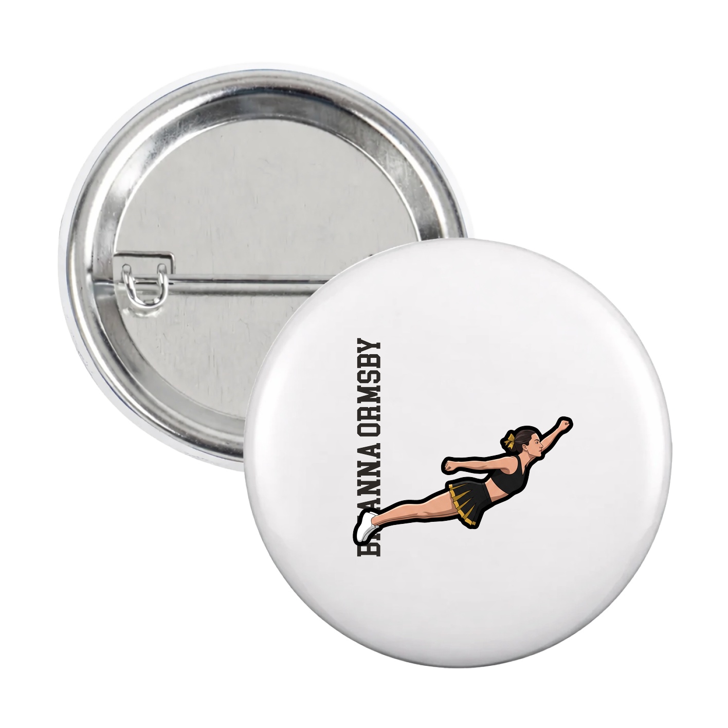 Game Day Button — Name Vertical in White