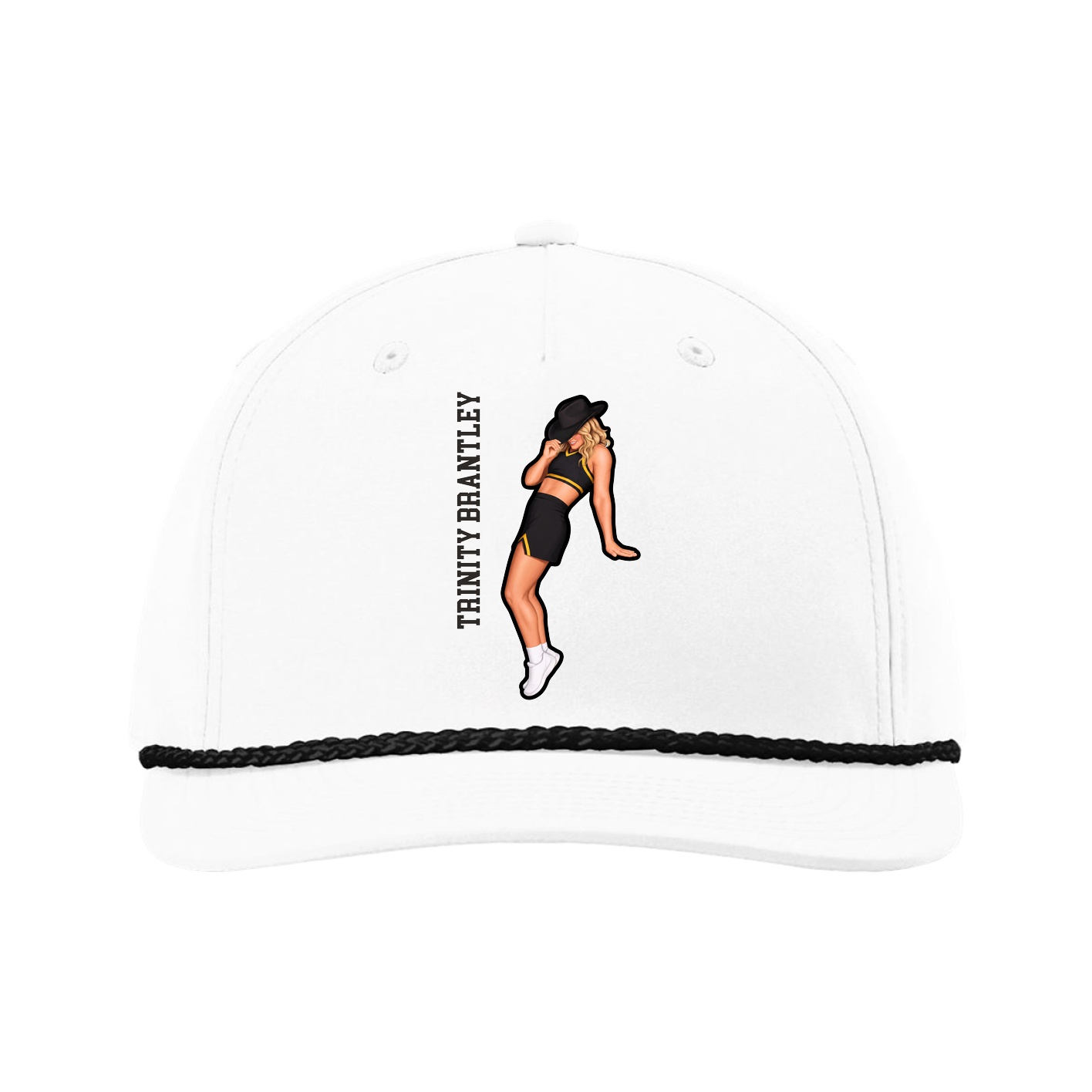 Five-Panel Classic Rope Cap — Name Vertical in White