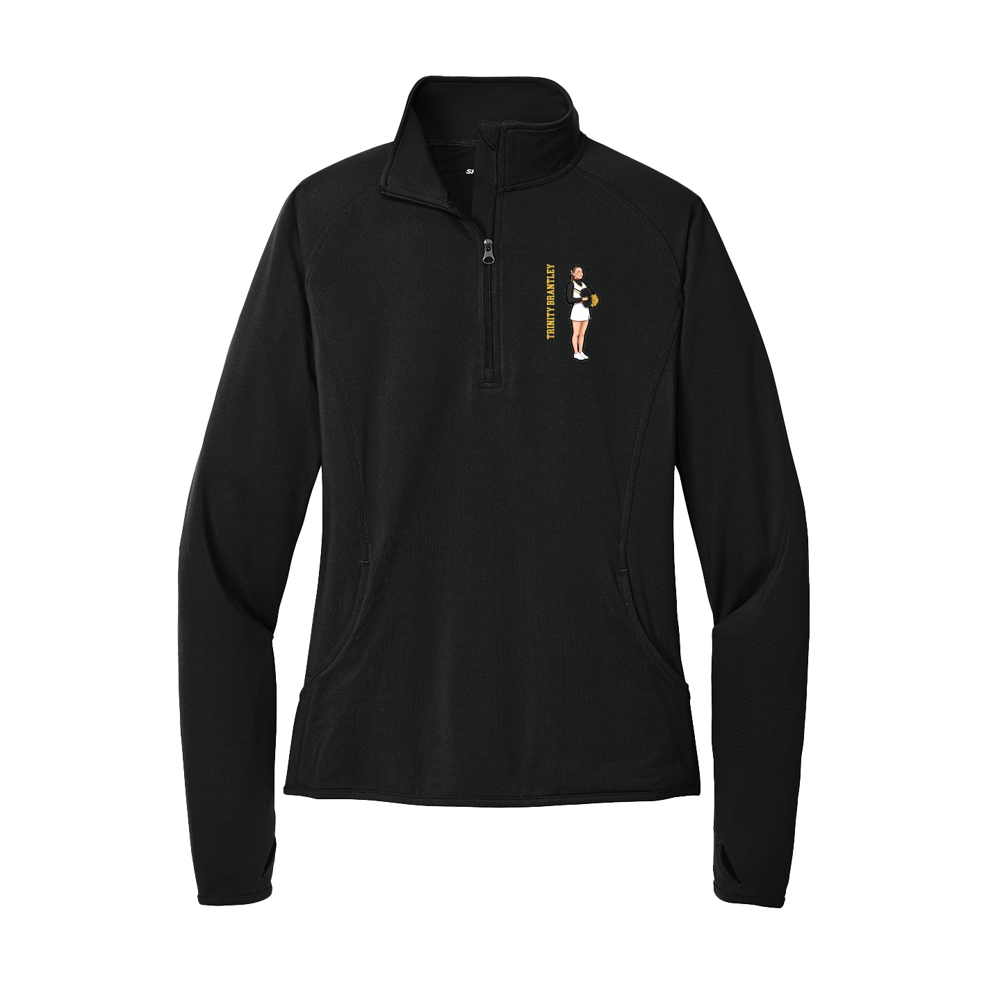 Women's Q-Zip Pullover — Name Vertical in Black