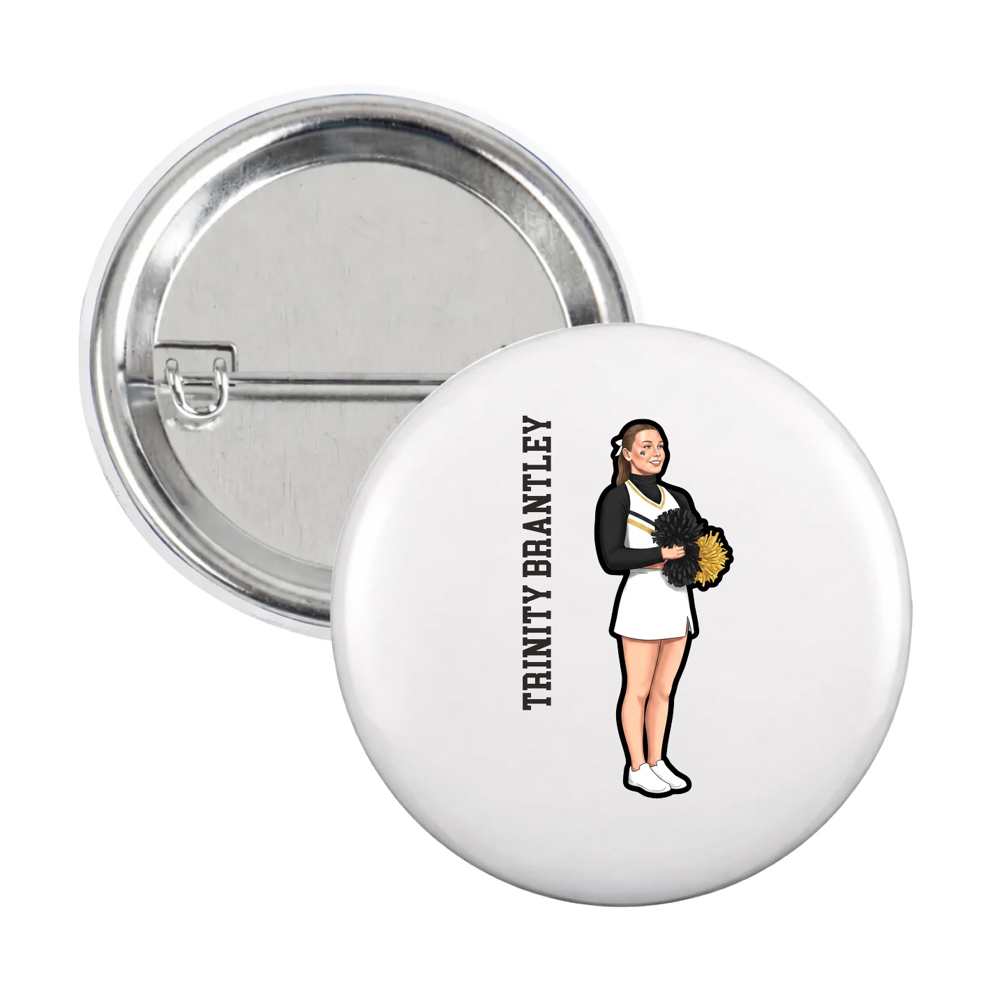 Game Day Button — Name Vertical in White