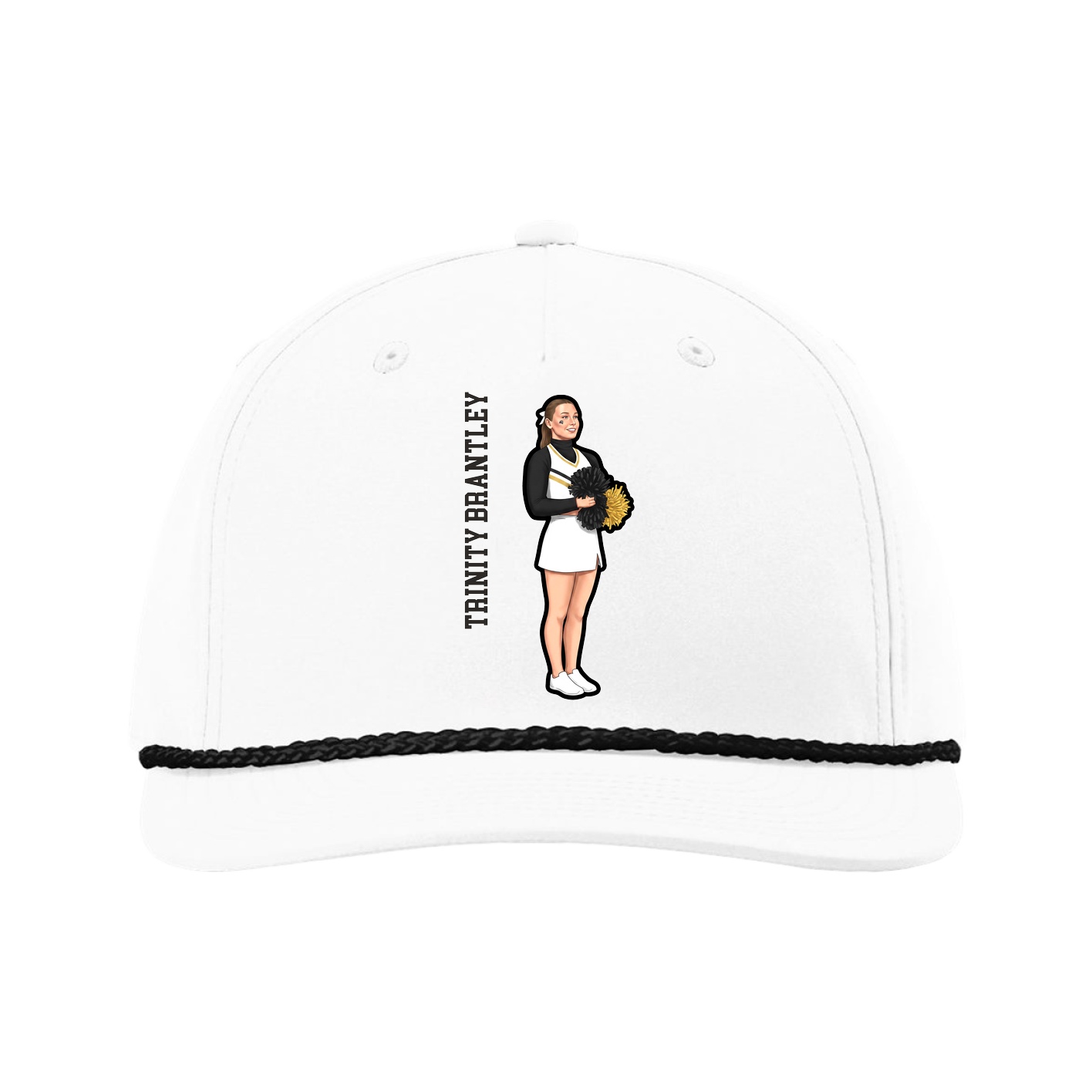 Five-Panel Classic Rope Cap — Name Vertical in White