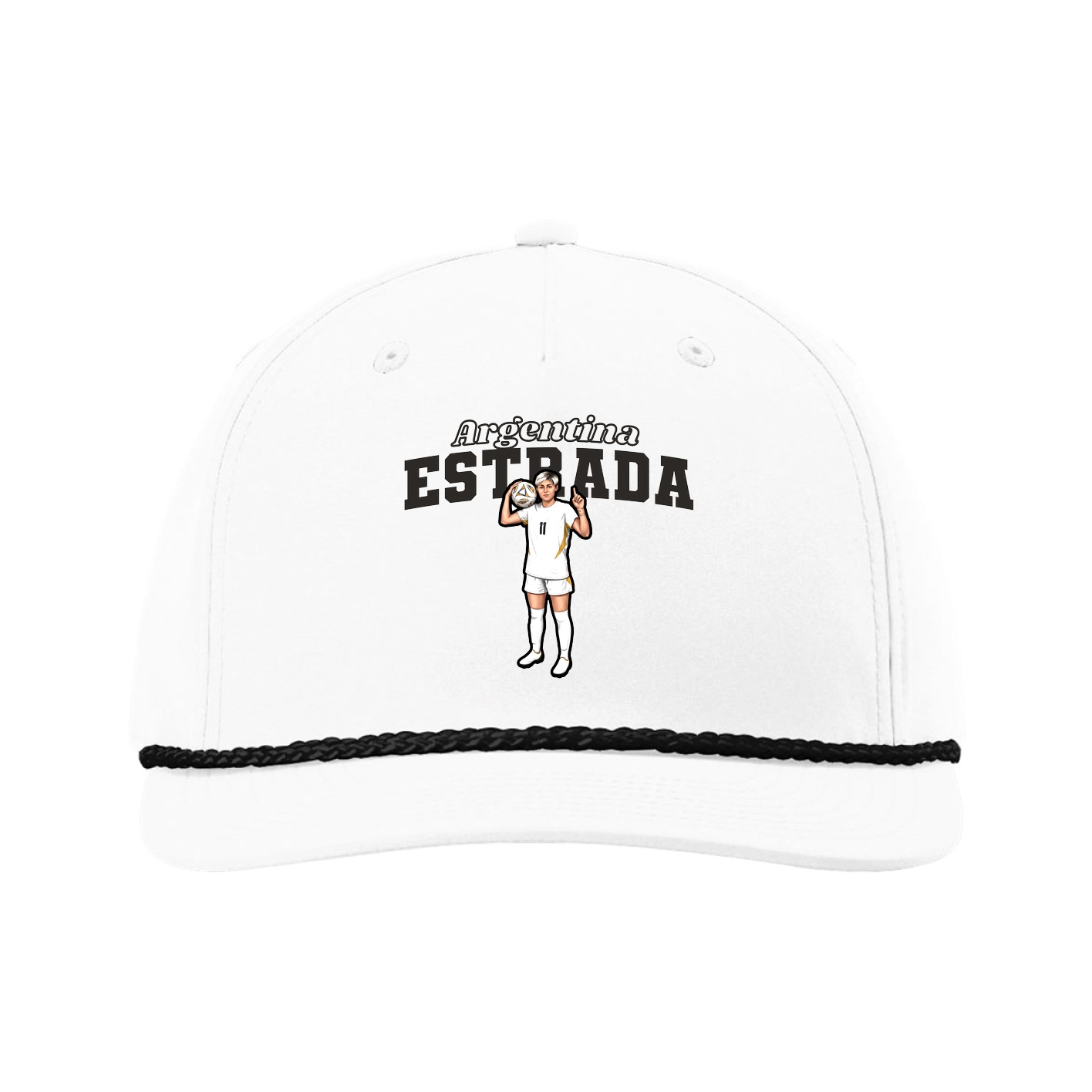 Five-Panel Classic Rope Cap — Name Arch in White
