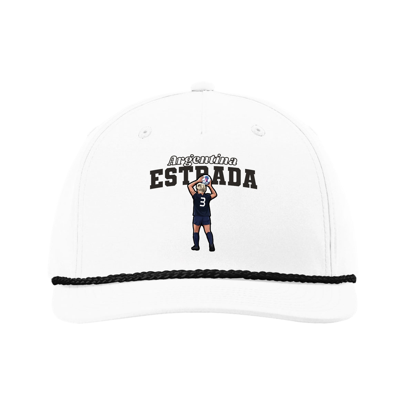 Five-Panel Classic Rope Cap — Name Arch in White