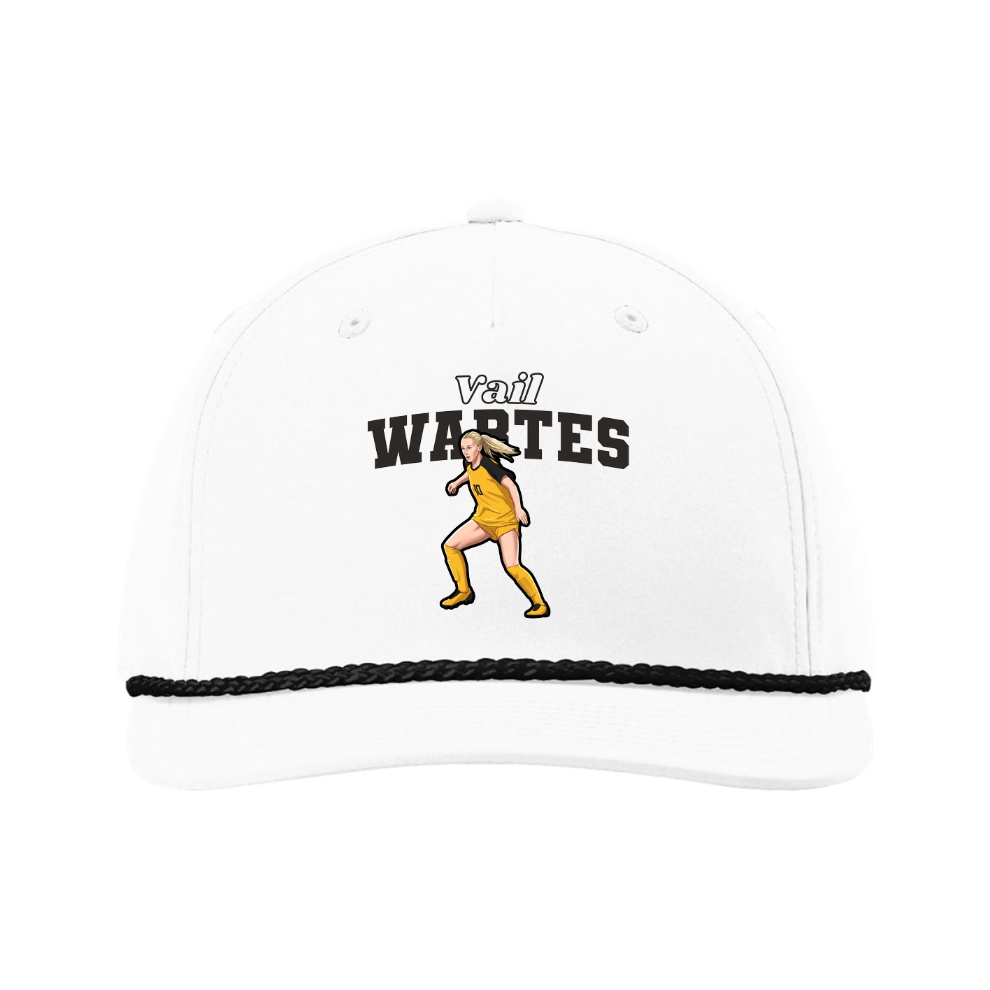 Five-Panel Classic Rope Cap — Name Arch in White
