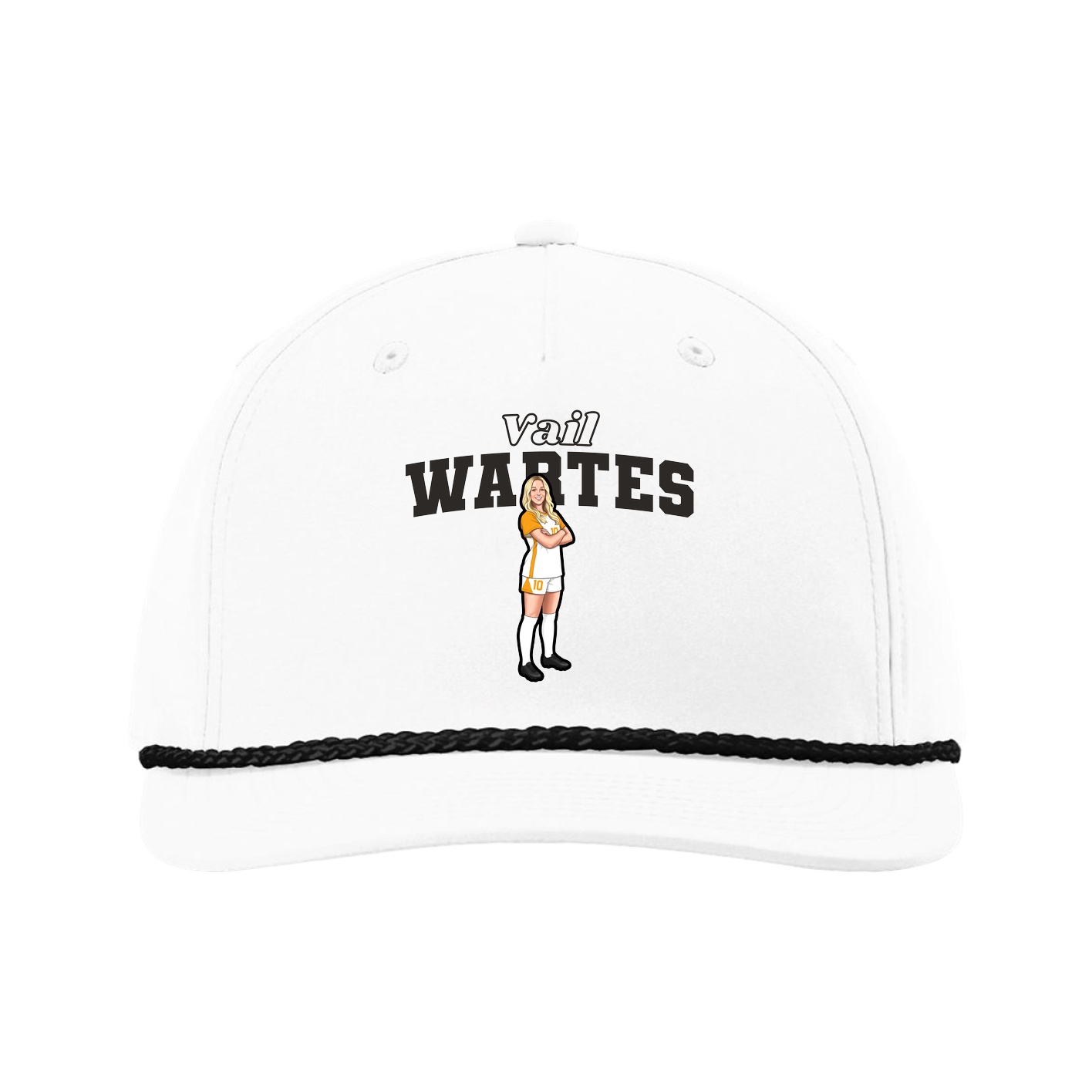Five-Panel Classic Rope Cap — Name Arch in White