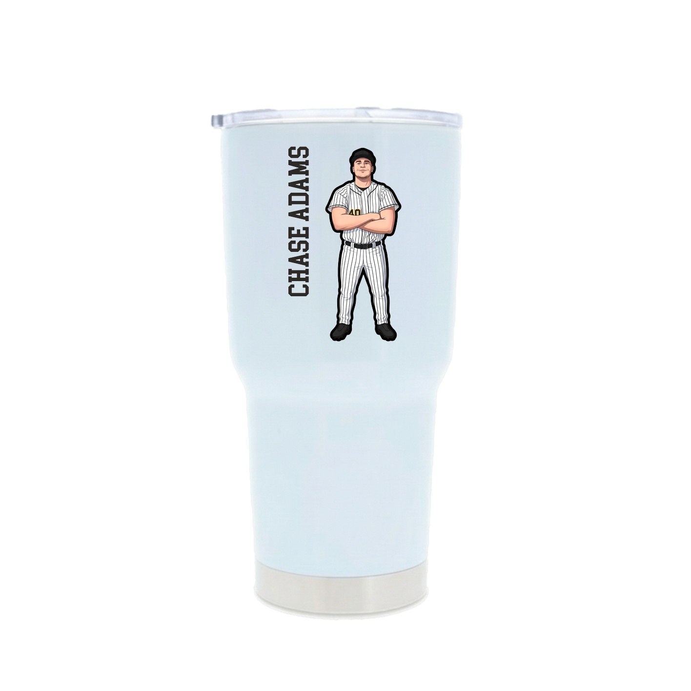 30oz Stainless Steel Tumbler — Name Vertical in White