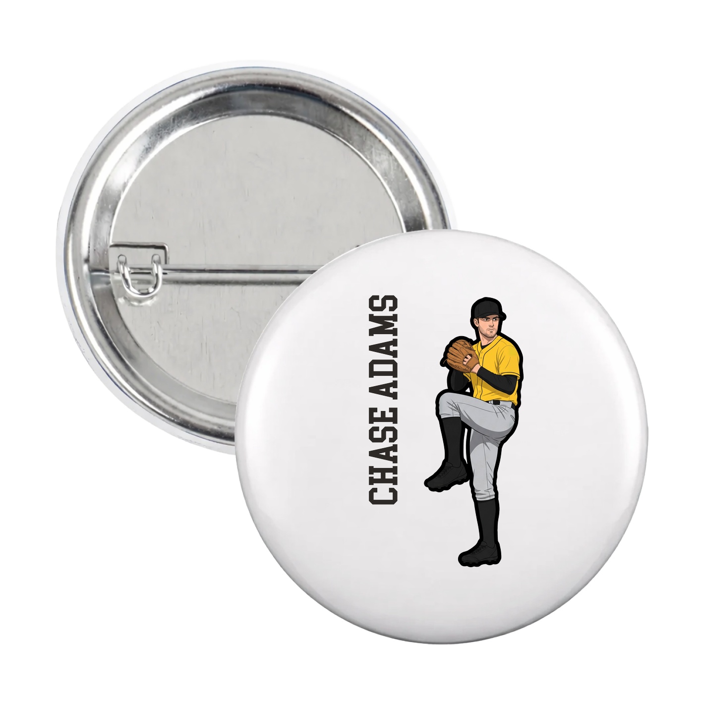 Game Day Button — Name Vertical in White