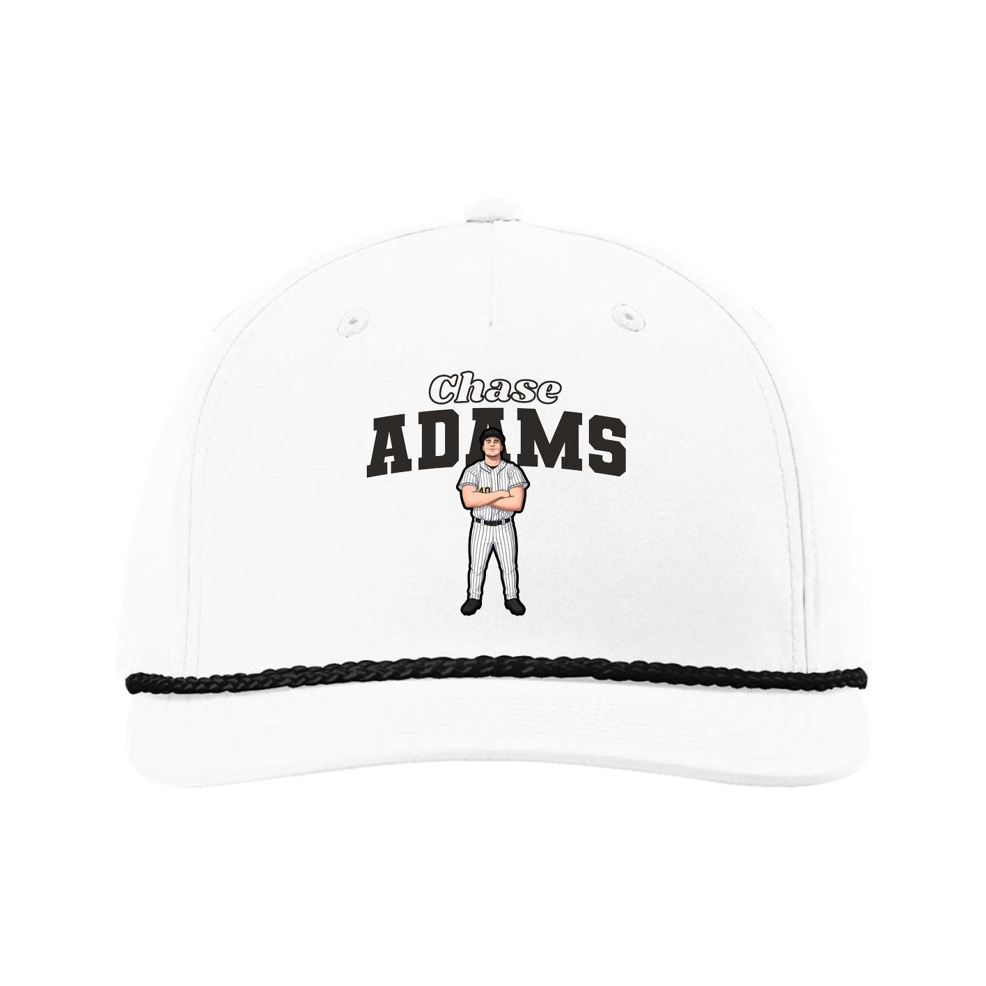 Five-Panel Classic Rope Cap — Name Arch in White