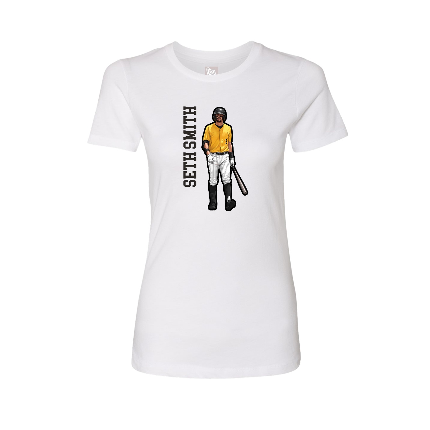 Fitted Women's Tee — Name Vertical in White