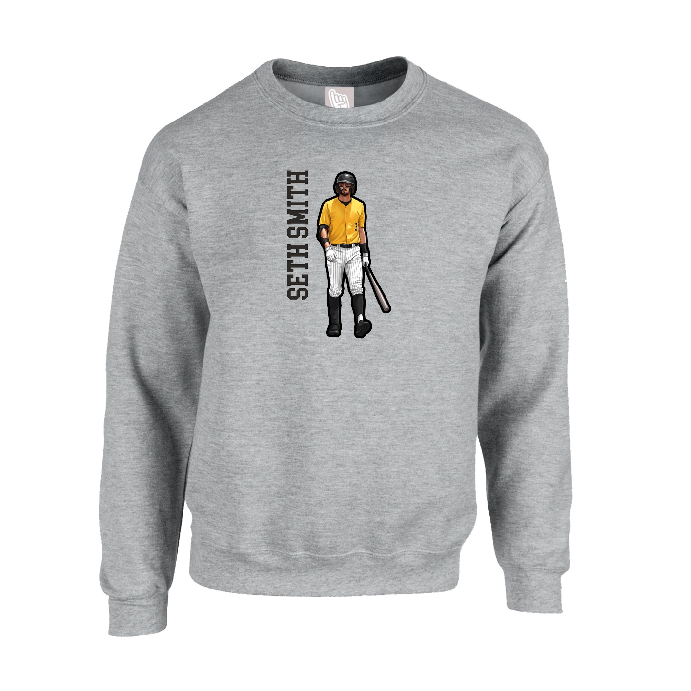 Fleece Crew — Name Vertical in Grey