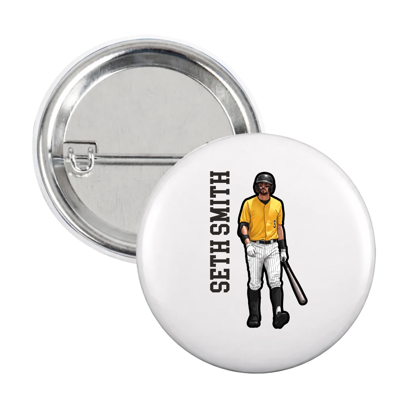Game Day Button — Name Vertical in White