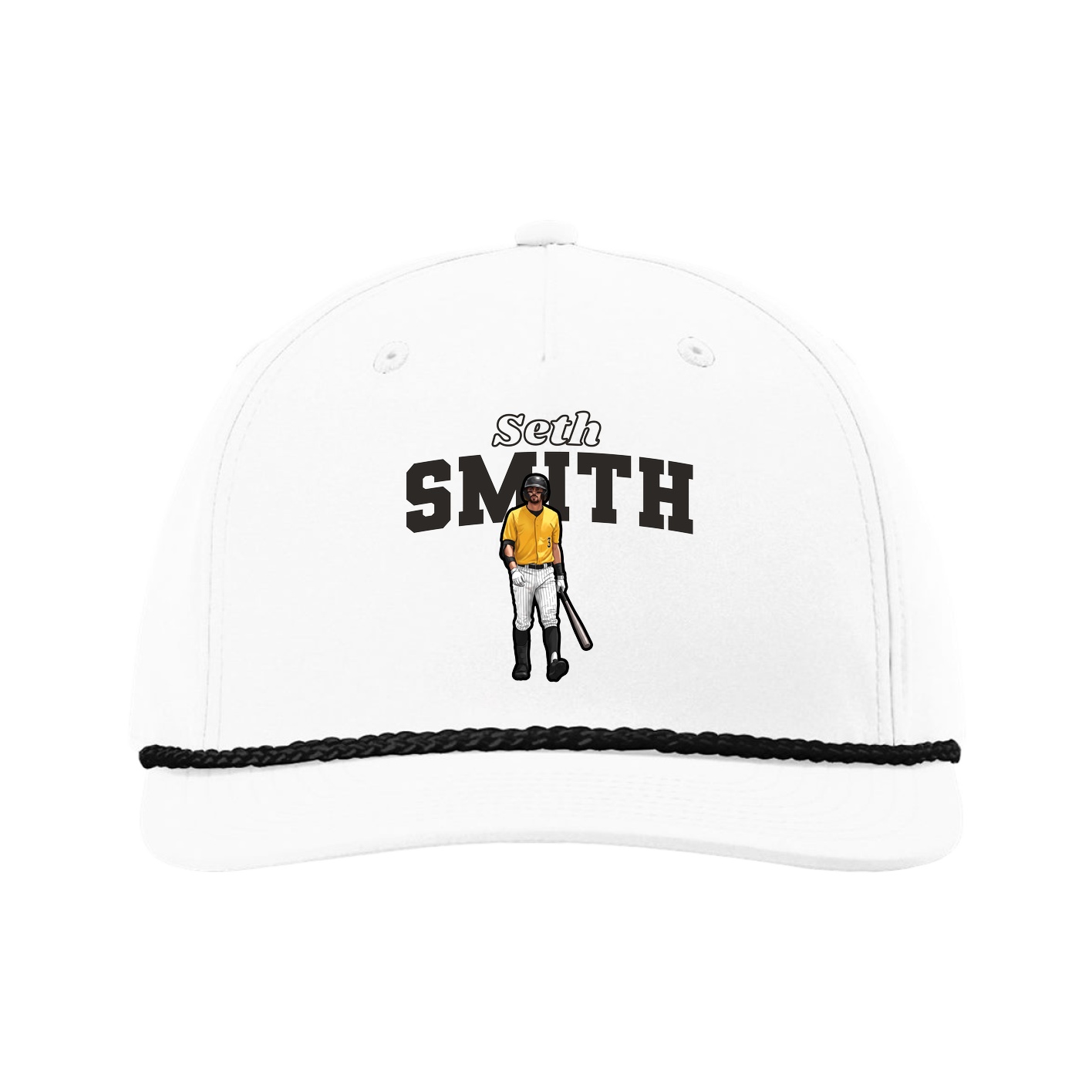 Five-Panel Classic Rope Cap — Name Arch in White