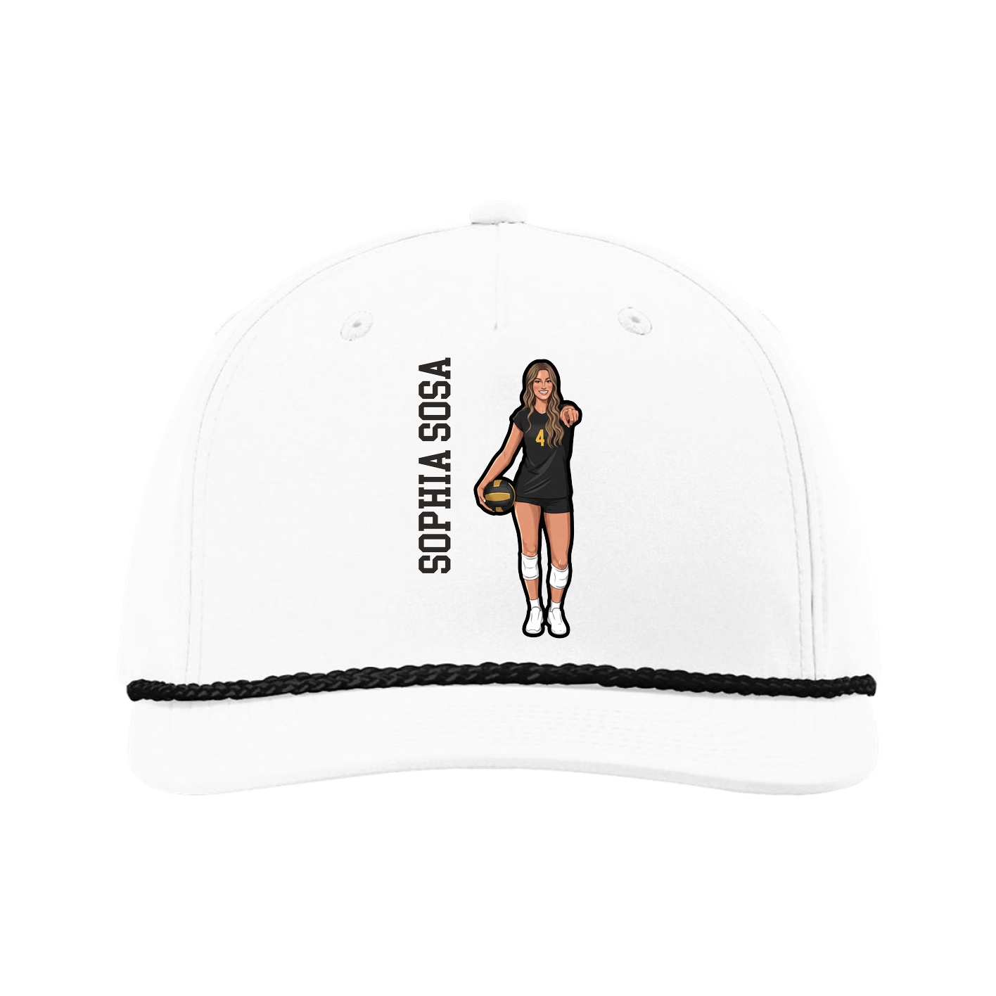 Five-Panel Classic Rope Cap — Name Vertical in White