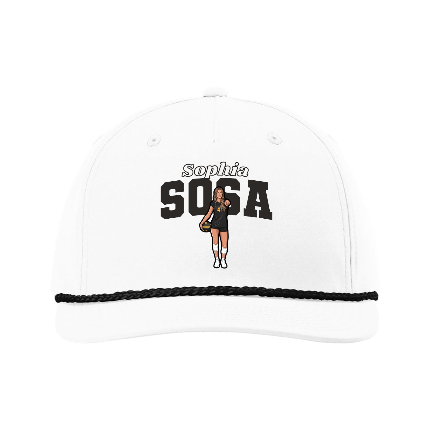 Five-Panel Classic Rope Cap — Name Arch in White