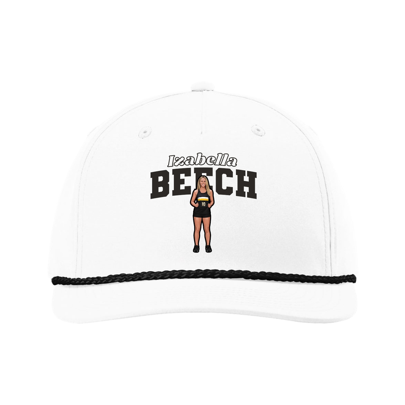 Five-Panel Classic Rope Cap — Name Arch in White