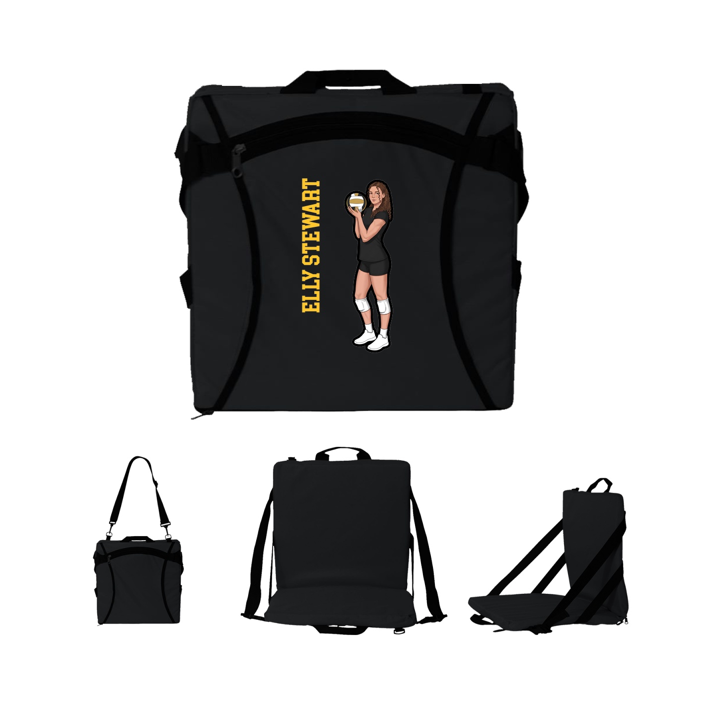 Folding Stadium Seat — Name Vertical in Black