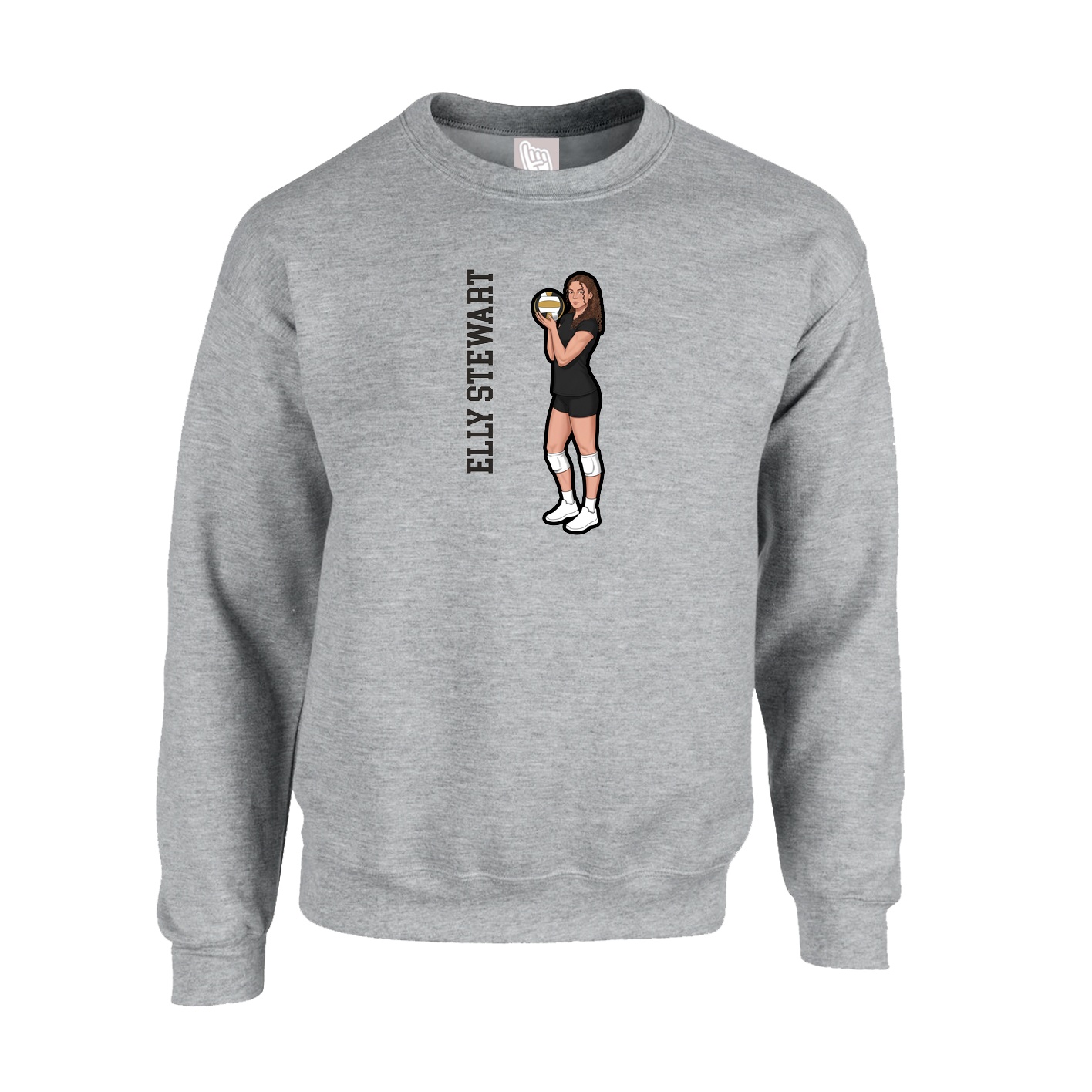 Fleece Crew — Name Vertical in Grey