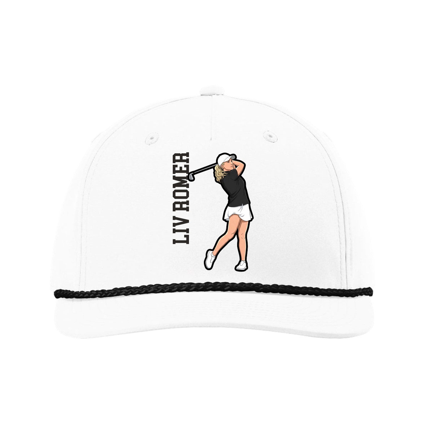 Five-Panel Classic Rope Cap — Name Vertical in White