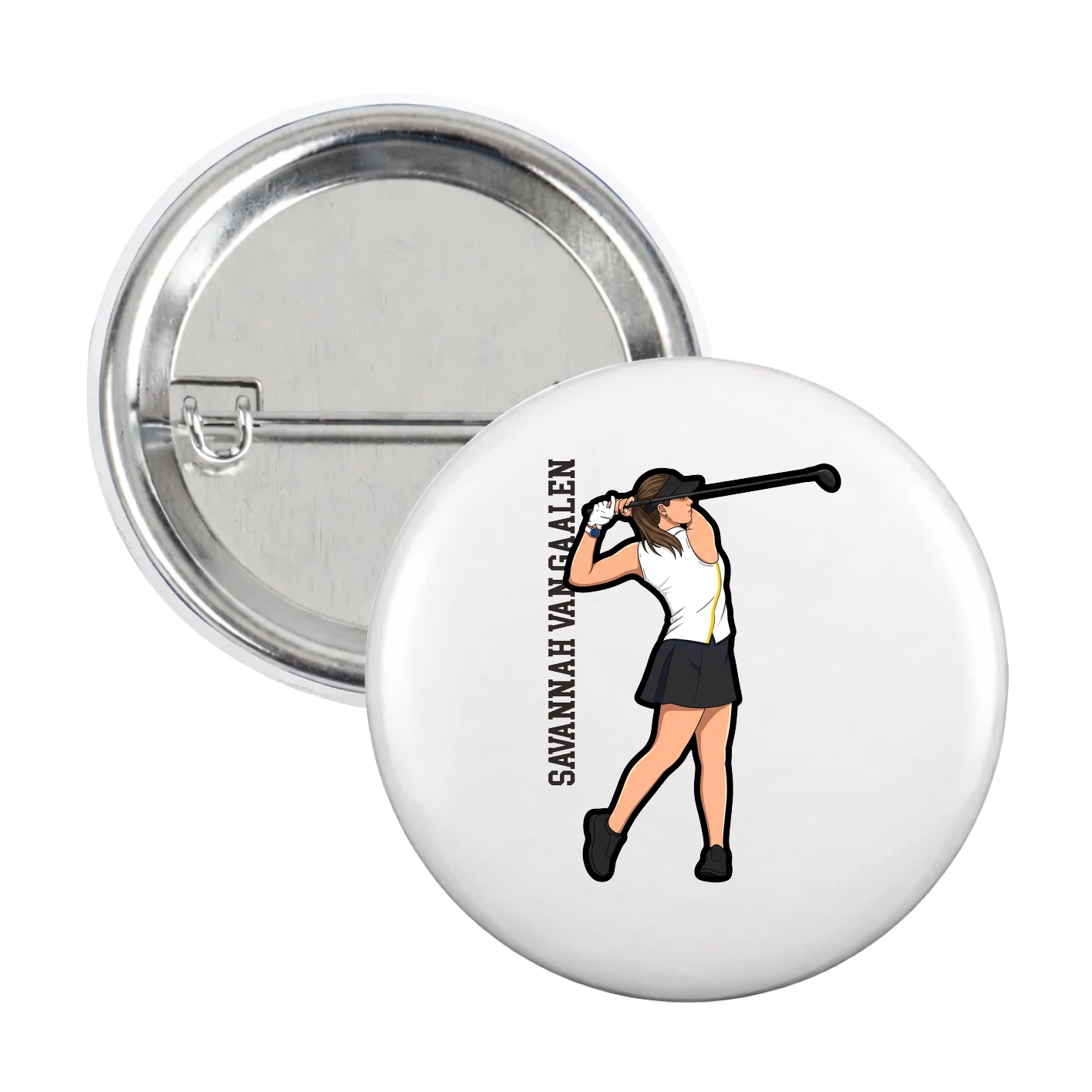 Game Day Button — Name Vertical in White