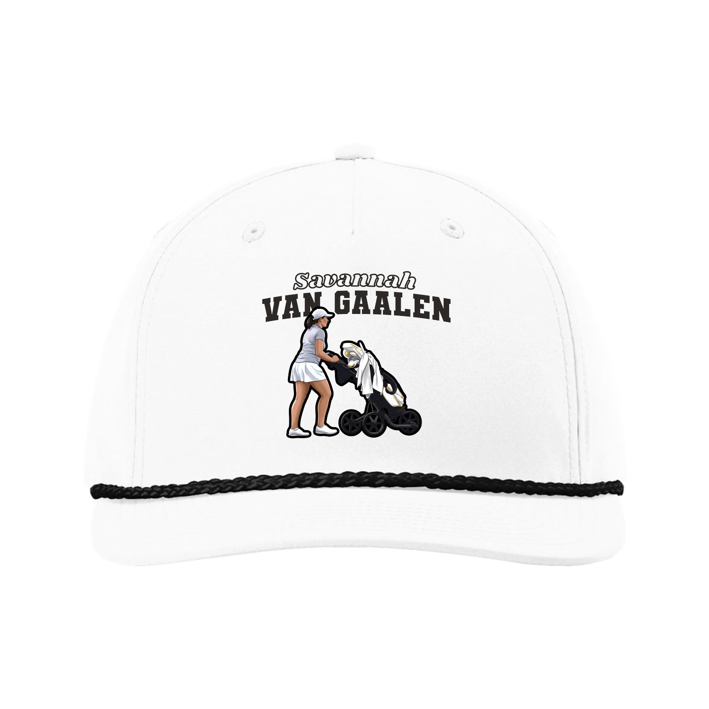 Five-Panel Classic Rope Cap — Name Arch in White