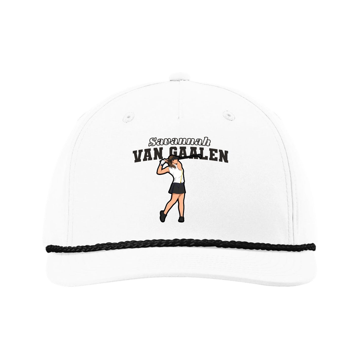 Five-Panel Classic Rope Cap — Name Arch in White