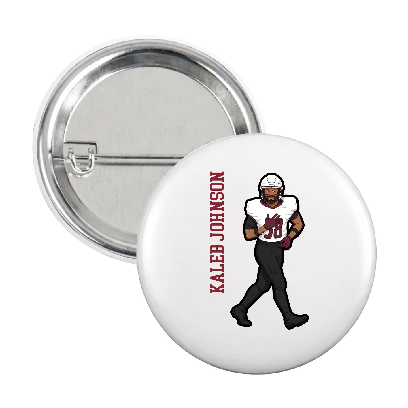 Game Day Button — Name Vertical in White