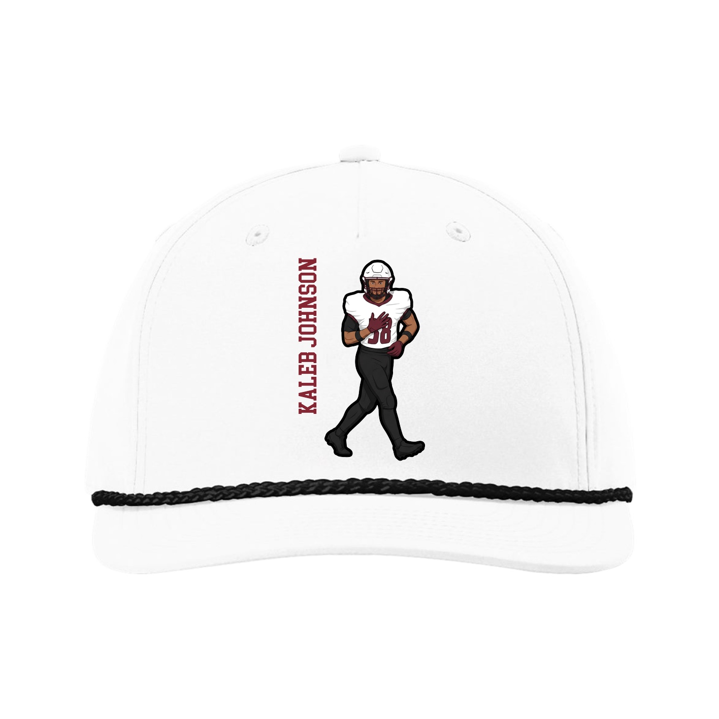 Five-Panel Classic Rope Cap — Name Vertical in White
